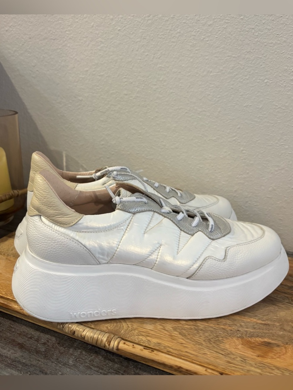 Wonders Berlin Cyber Sneaker Slip On Light Women Platform White Leather 40